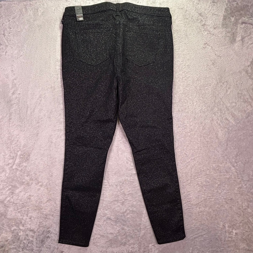 NWT Torrid Women Pants Sz 18R Black Sparkle Sky High Skinny Crop Glitter Stretch - Picture 3 of 11